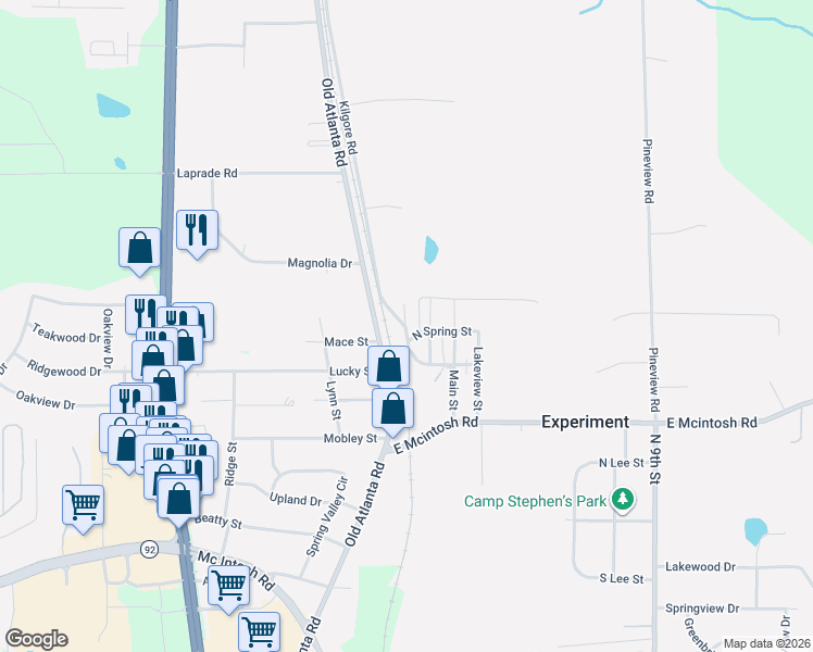 map of restaurants, bars, coffee shops, grocery stores, and more near 100 Front Street in Griffin