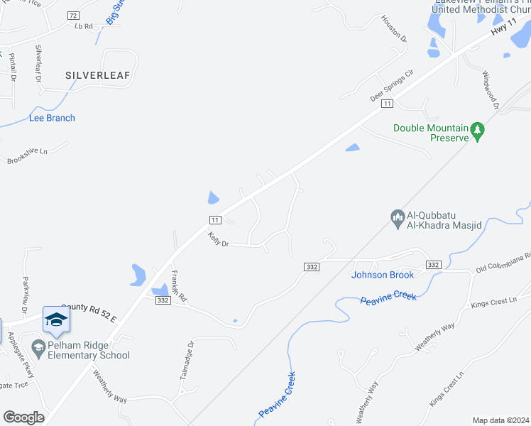 map of restaurants, bars, coffee shops, grocery stores, and more near 1612 Deer Springs Road in Pelham