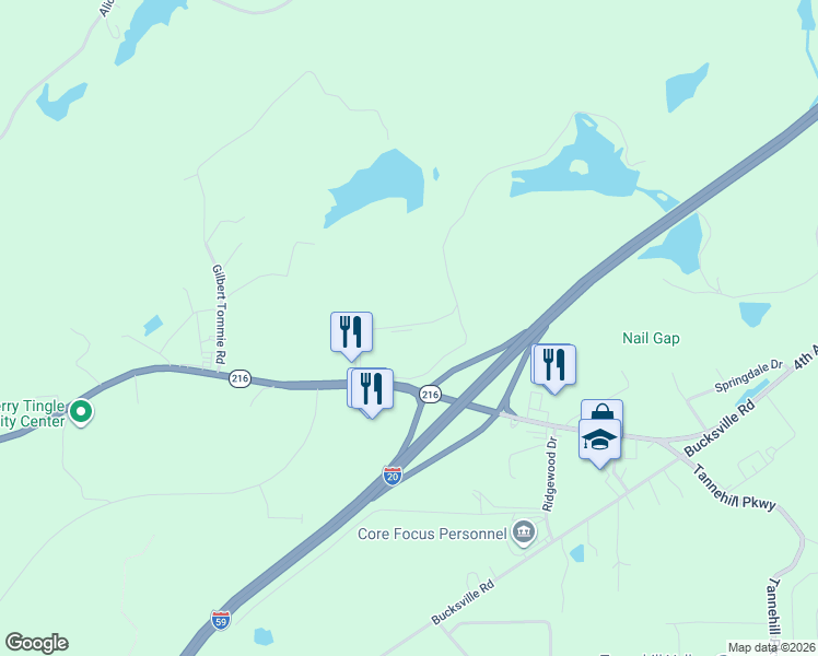 map of restaurants, bars, coffee shops, grocery stores, and more near 13294-13380 Rockview Lane in McCalla