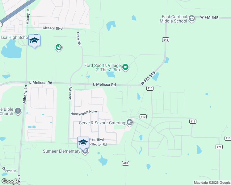 map of restaurants, bars, coffee shops, grocery stores, and more near 4219 East Melissa Road in Melissa