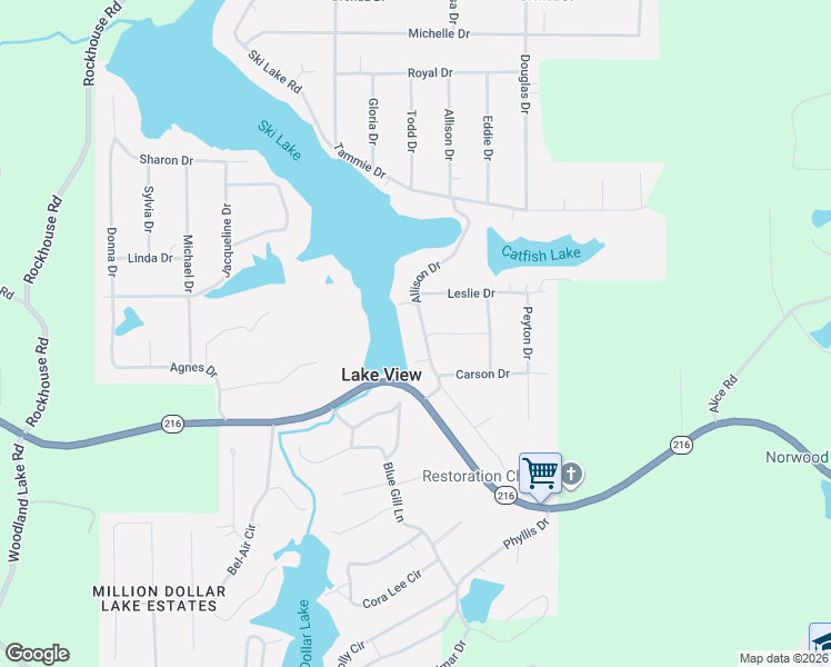 map of restaurants, bars, coffee shops, grocery stores, and more near 13172 Allison Drive in Lake View