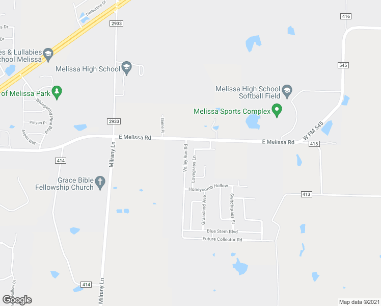 map of restaurants, bars, coffee shops, grocery stores, and more near 2601 Lovegrass Lane in Melissa