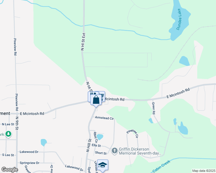 map of restaurants, bars, coffee shops, grocery stores, and more near 709 East Mcintosh Road in Griffin