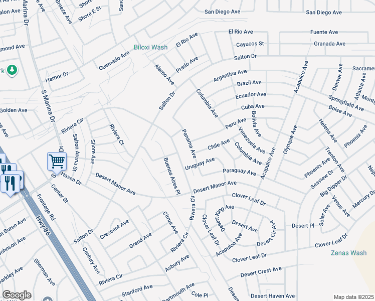 map of restaurants, bars, coffee shops, grocery stores, and more near 2133 Panama Avenue in Thermal