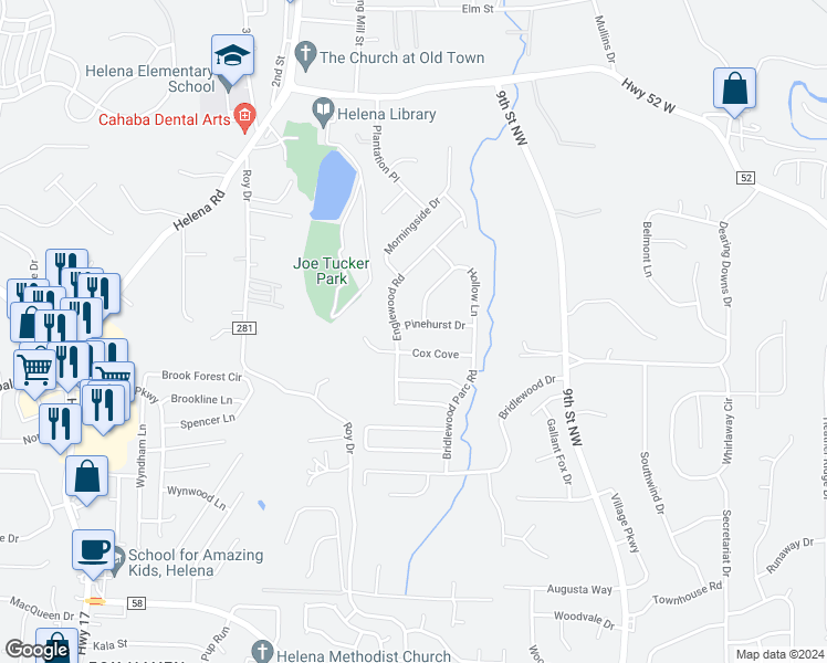 map of restaurants, bars, coffee shops, grocery stores, and more near 4806 Pinehurst Drive in Helena