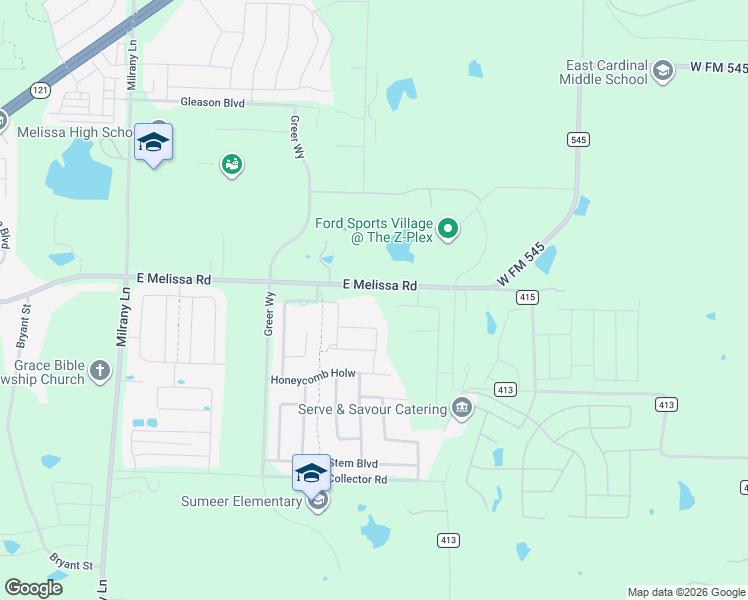 map of restaurants, bars, coffee shops, grocery stores, and more near 4005 East Melissa Road in Melissa