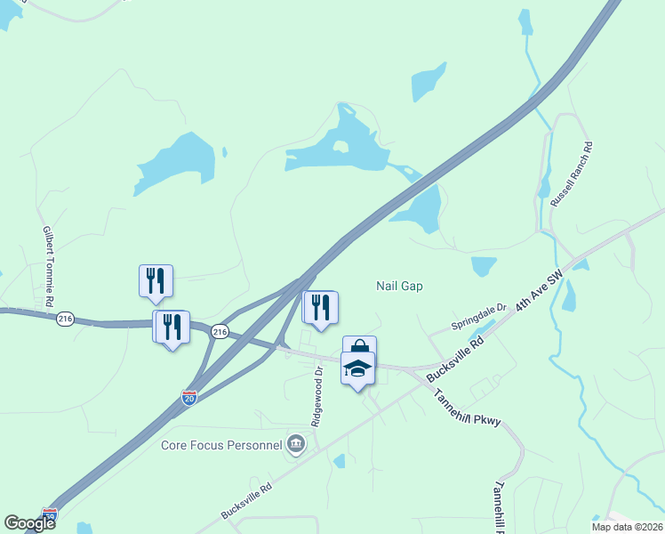 map of restaurants, bars, coffee shops, grocery stores, and more near U.S. 11 in McCalla