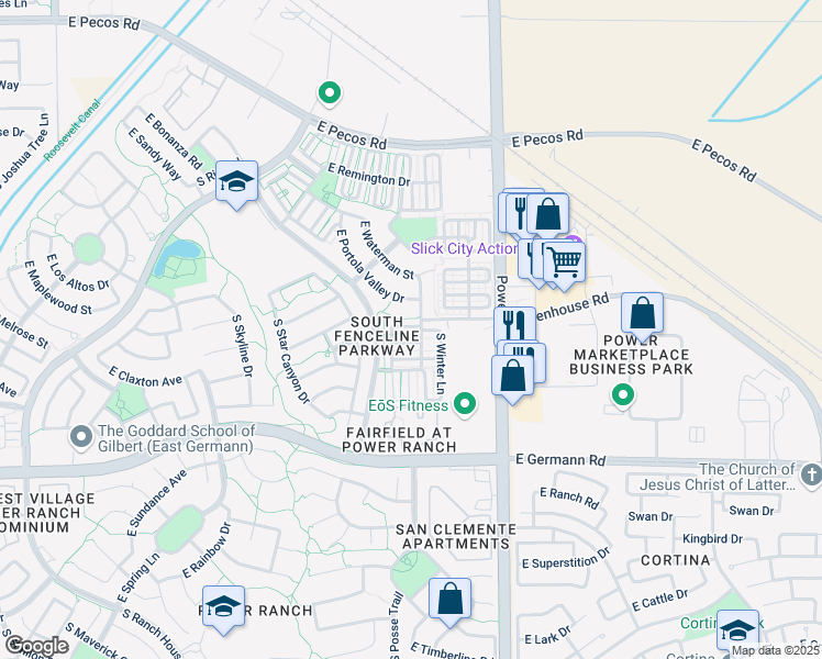map of restaurants, bars, coffee shops, grocery stores, and more near 4629 East Blue Sage Road in Gilbert