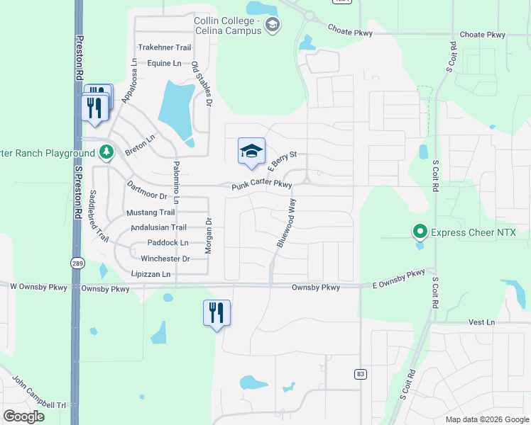 map of restaurants, bars, coffee shops, grocery stores, and more near 808 Cobalt Drive in Celina
