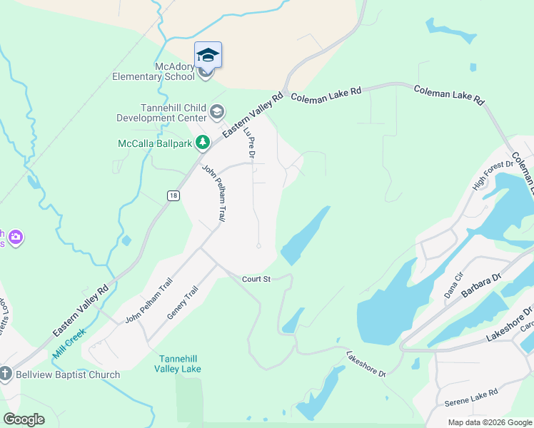 map of restaurants, bars, coffee shops, grocery stores, and more near 7545 Lu Pre Drive in McCalla