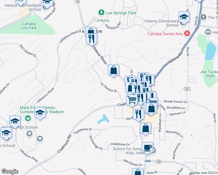 map of restaurants, bars, coffee shops, grocery stores, and more near 116 Saint Charles Drive in Helena