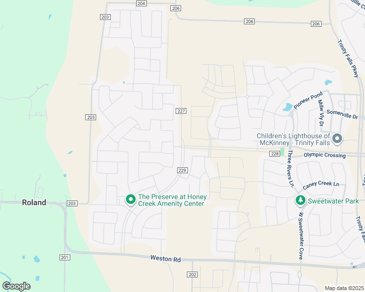map of restaurants, bars, coffee shops, grocery stores, and more near County Road 228 in McKinney