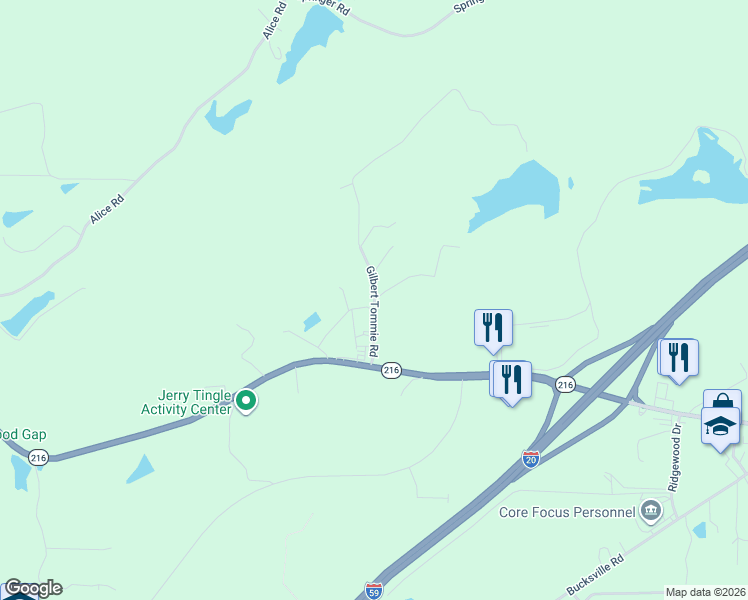 map of restaurants, bars, coffee shops, grocery stores, and more near 13246-13274 Gilbert Tommie Road in McCalla