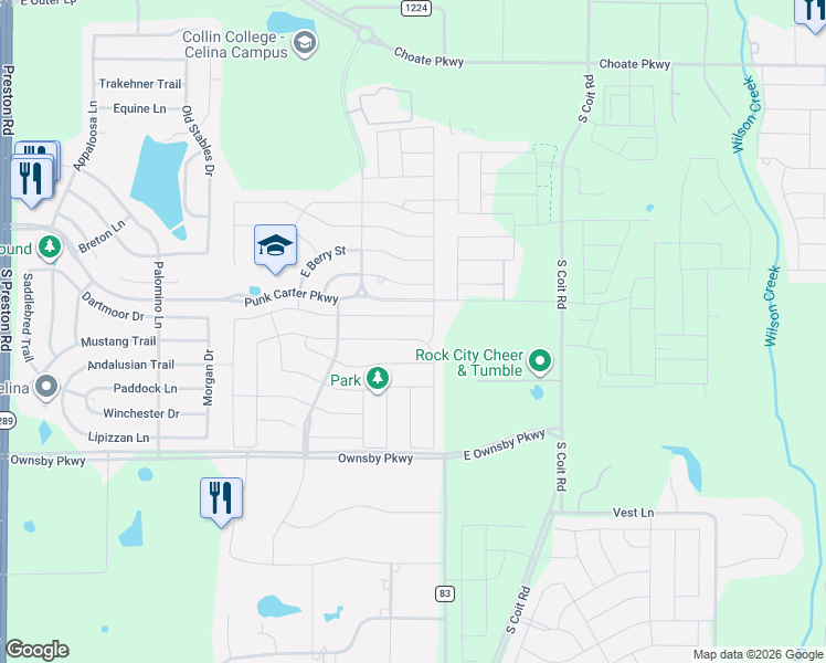 map of restaurants, bars, coffee shops, grocery stores, and more near 1104 Lawndale Street in Celina