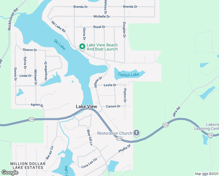 map of restaurants, bars, coffee shops, grocery stores, and more near 21296 Leslie Drive in Lake View