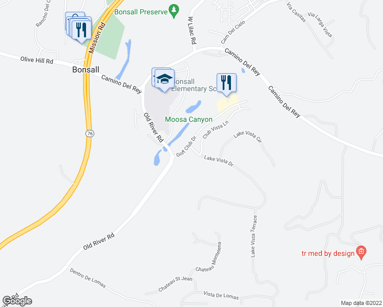 map of restaurants, bars, coffee shops, grocery stores, and more near 5617 Lake Vista Drive in Bonsall