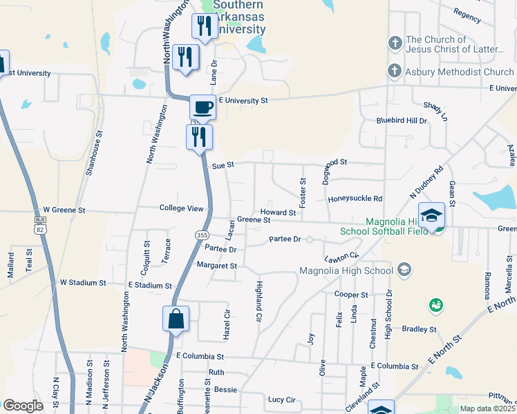 map of restaurants, bars, coffee shops, grocery stores, and more near 612 Howard Street in Magnolia