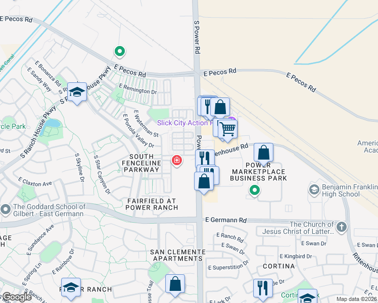 map of restaurants, bars, coffee shops, grocery stores, and more near 4761 East Portola Valley Drive in Gilbert