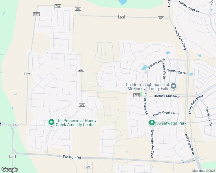 map of restaurants, bars, coffee shops, grocery stores, and more near County Road 228 in McKinney