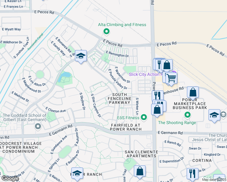 map of restaurants, bars, coffee shops, grocery stores, and more near 3731 South Vineyard Avenue in Gilbert