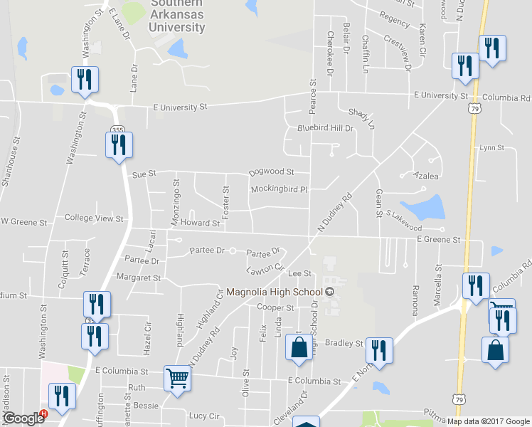 map of restaurants, bars, coffee shops, grocery stores, and more near 1027 Honeysuckle Road in Magnolia