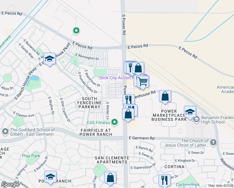 map of restaurants, bars, coffee shops, grocery stores, and more near 4754 East Red Oak Lane in Gilbert
