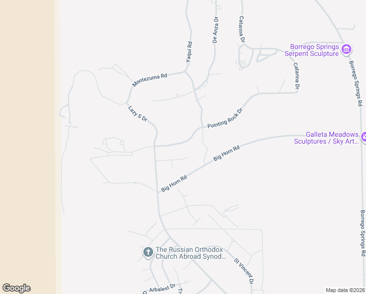 map of restaurants, bars, coffee shops, grocery stores, and more near 349 Pointing Rock Drive in Borrego Springs