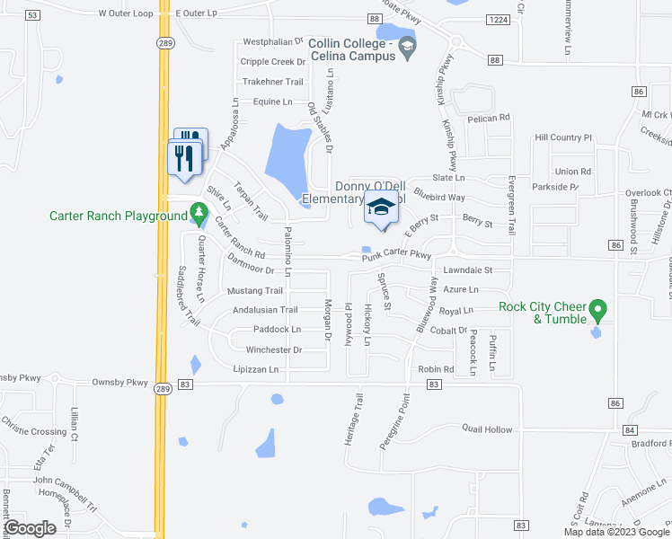 map of restaurants, bars, coffee shops, grocery stores, and more near 2800 Morgan Dr in Celina