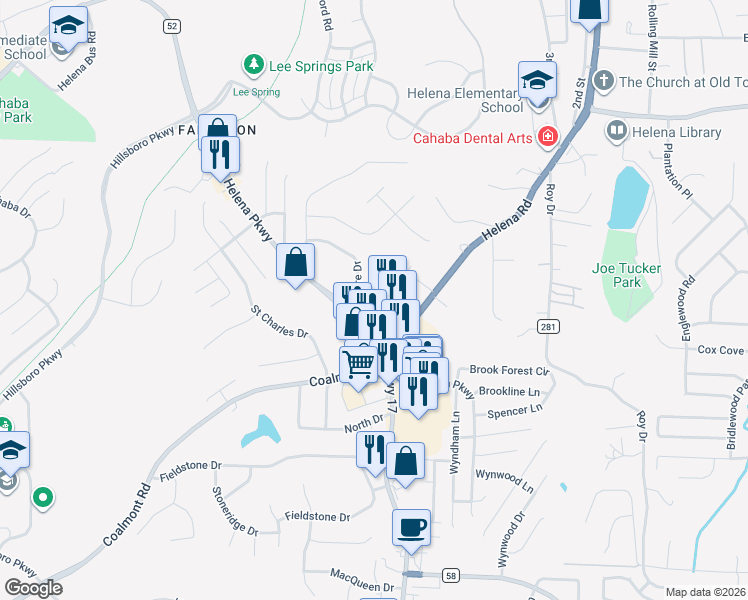 map of restaurants, bars, coffee shops, grocery stores, and more near 204 Lees Cove in Helena