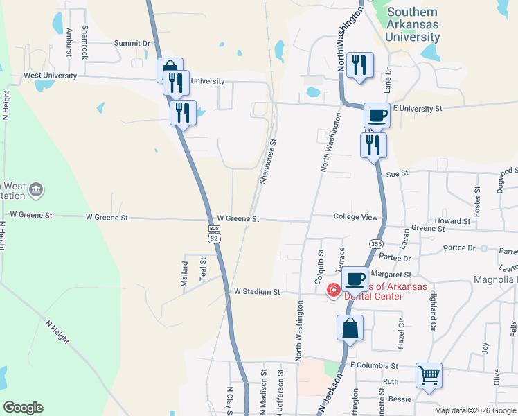 map of restaurants, bars, coffee shops, grocery stores, and more near 1002 Shanhouse Street in Magnolia