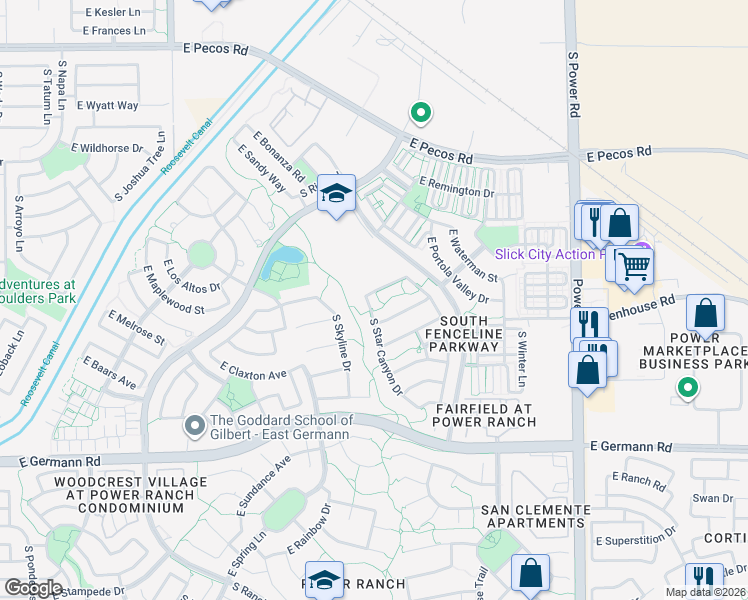 map of restaurants, bars, coffee shops, grocery stores, and more near 4401 East Los Altos Drive in Gilbert