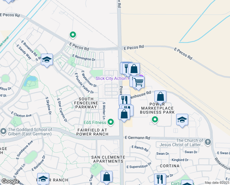 map of restaurants, bars, coffee shops, grocery stores, and more near 4761 East Portola Valley Drive in Gilbert