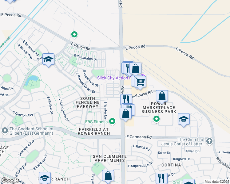 map of restaurants, bars, coffee shops, grocery stores, and more near 4761 East Portola Valley Drive in Gilbert