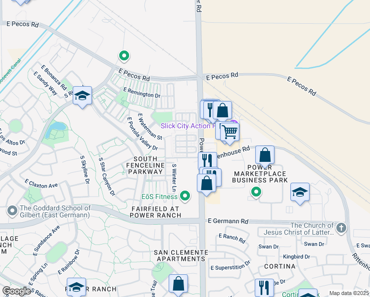 map of restaurants, bars, coffee shops, grocery stores, and more near 4761 East Portola Valley Drive in Gilbert