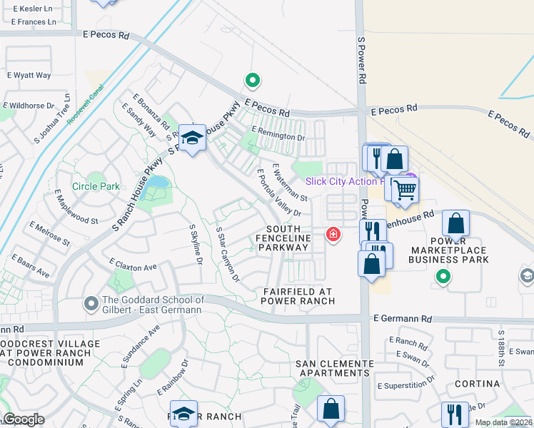 map of restaurants, bars, coffee shops, grocery stores, and more near 3731 South Vineyard Avenue in Gilbert