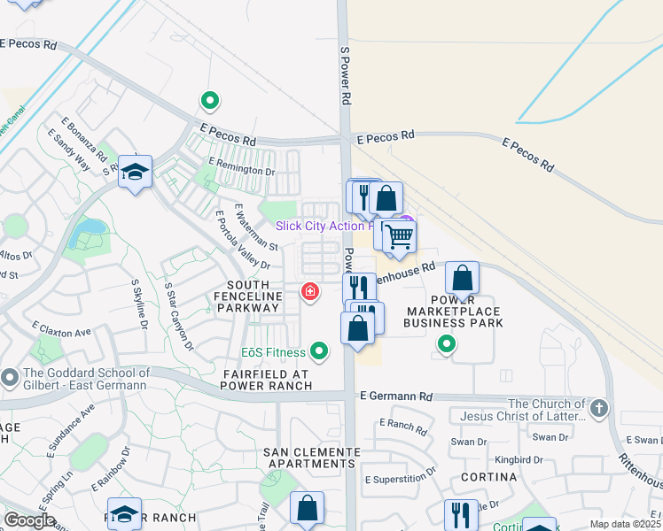map of restaurants, bars, coffee shops, grocery stores, and more near 4761 East Portola Valley Drive in Gilbert