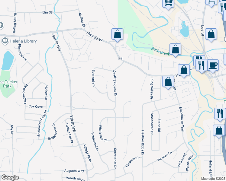 map of restaurants, bars, coffee shops, grocery stores, and more near 1138 Dearing Downs Drive in Helena