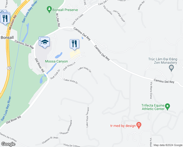 map of restaurants, bars, coffee shops, grocery stores, and more near 31457 Lake Vista Circle in Bonsall