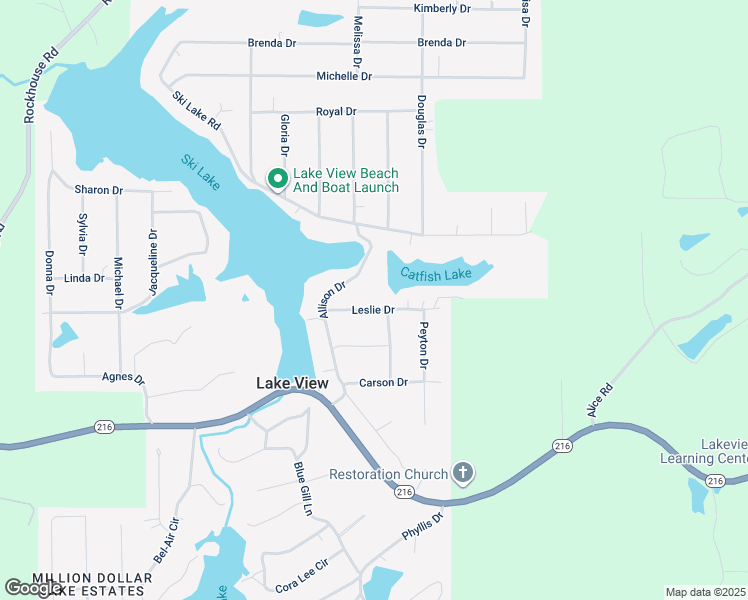 map of restaurants, bars, coffee shops, grocery stores, and more near 21296 Leslie Drive in Lake View