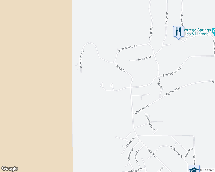 map of restaurants, bars, coffee shops, grocery stores, and more near 202 Pointing Rock Drive in Borrego Springs