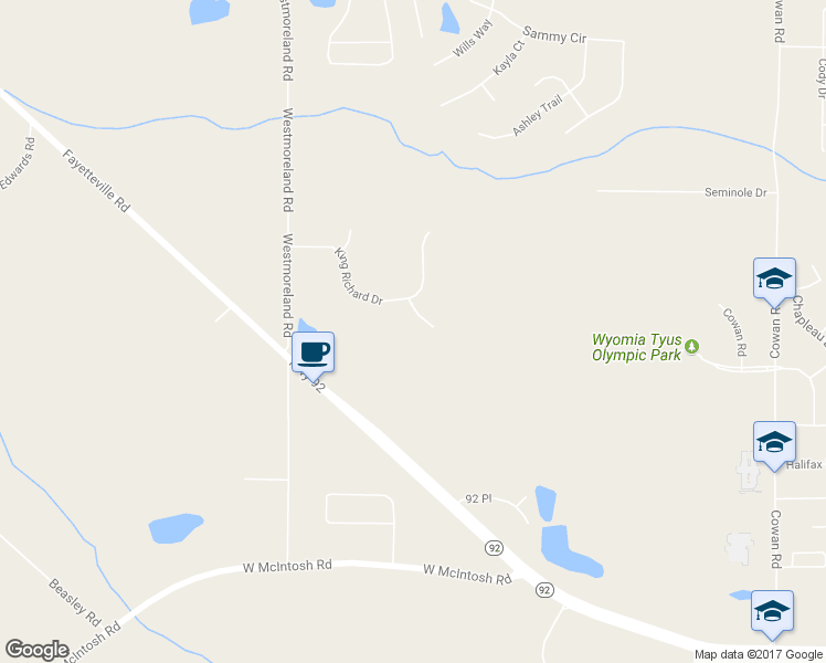 map of restaurants, bars, coffee shops, grocery stores, and more near 30 Marian Circle in Griffin