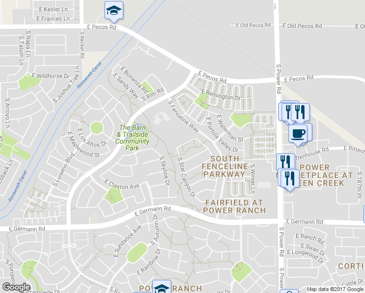 map of restaurants, bars, coffee shops, grocery stores, and more near 4401 East Los Altos Drive in Gilbert