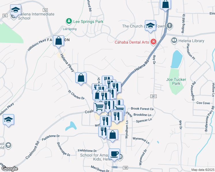 map of restaurants, bars, coffee shops, grocery stores, and more near 208 Lees Cove in Helena