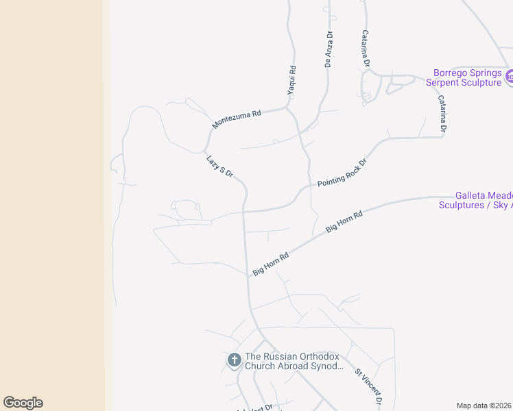 map of restaurants, bars, coffee shops, grocery stores, and more near 316 Pointing Rock Drive in Borrego Springs