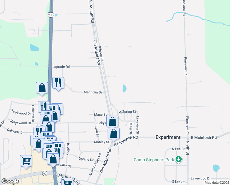 map of restaurants, bars, coffee shops, grocery stores, and more near 84 Kilgore Road in Griffin