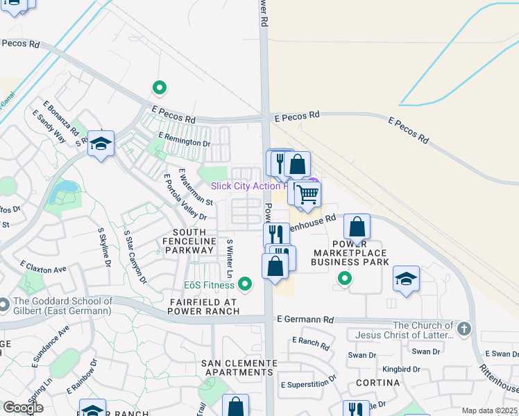 map of restaurants, bars, coffee shops, grocery stores, and more near 4761 East Portola Valley Drive in Gilbert