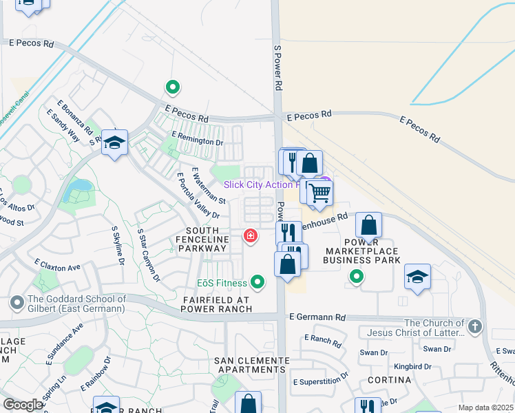 map of restaurants, bars, coffee shops, grocery stores, and more near 4761 East Portola Valley Drive in Gilbert