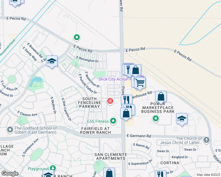 map of restaurants, bars, coffee shops, grocery stores, and more near 3708 South Winter Lane in Gilbert