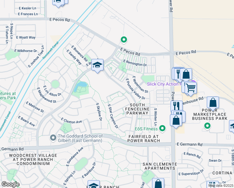 map of restaurants, bars, coffee shops, grocery stores, and more near 4401 East Los Altos Drive in Gilbert