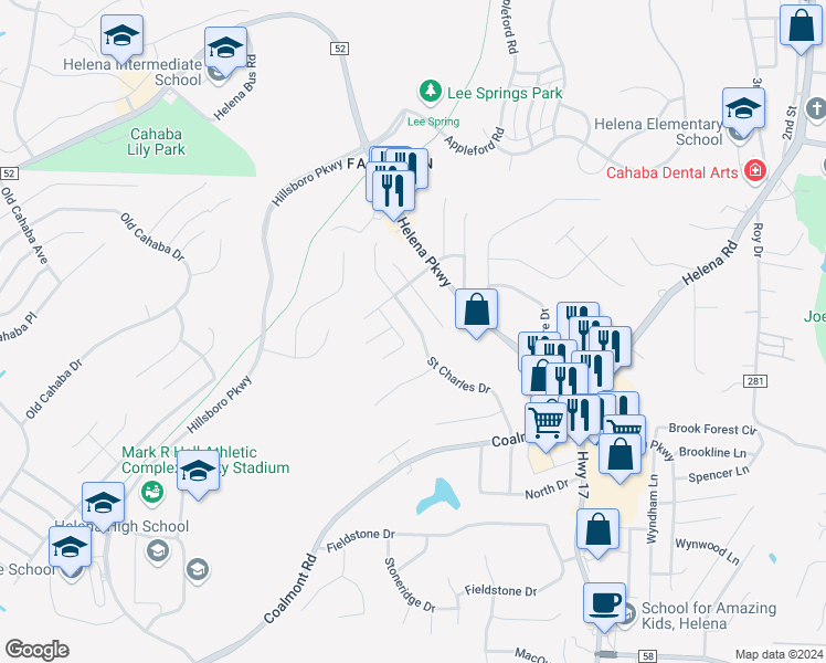 map of restaurants, bars, coffee shops, grocery stores, and more near 131 Saint Charles Drive in Helena